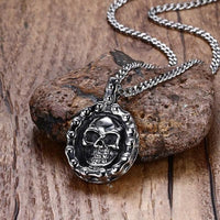 Bike Chain Skull Pendant Necklace-316 Stainless Steel Necklace-Wild Saints Co.