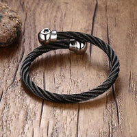 Black Steel Twisted Cable Cuff Double Skull Bracelet-316 Stainless Steel Bracelet-Wild Saints Co.