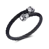 Black Steel Twisted Cable Cuff Double Skull Bracelet-STEEL-316 Stainless Steel Bracelet-Wild Saints Co.