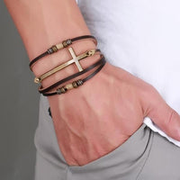 Brass Cross Multilayer Lucky Bracelet-Leather Bracelet-Wild Saints Co.