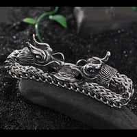 Double Dragon Head Bracelet-316 Stainless Steel Bracelet-Wild Saints Co.