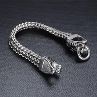 Double Lion's Head Foxtail Box Link Bracelet-316 Stainless Steel Bracelet-Wild Saints Co.