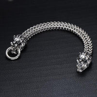 Double Lion's Head Foxtail Box Link Bracelet-316 Stainless Steel Bracelet-Wild Saints Co.