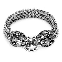 Double Lion's Head Foxtail Box Link Bracelet-316 Stainless Steel Bracelet-Wild Saints Co.