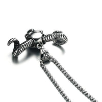 Horned Demon Skull Pendant Necklace-316 Stainless Steel Necklace-Wild Saints Co.