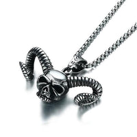 Horned Demon Skull Pendant Necklace-316 Stainless Steel Necklace-Wild Saints Co.