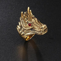 Red Eye Gold Dragon Ring-316 Stainless Steel Ring-Wild Saints Co.