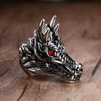 Steel Dragon with Red Eyes Ring-316 Stainless Steel Ring-Wild Saints Co.