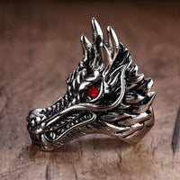 Steel Dragon with Red Eyes Ring-316 Stainless Steel Ring-Wild Saints Co.