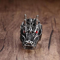 Steel Dragon with Red Eyes Ring-316 Stainless Steel Ring-Wild Saints Co.