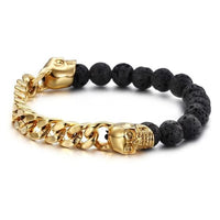 Steel & Stone Skull Bracelet-GOLD-316 Stainless Steel Bracelet-Wild Saints Co.