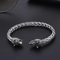 Wolf Head Braided Steel Bracelet-316 Stainless Steel Bracelet-Wild Saints Co.