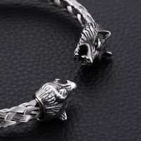 Wolf Head Braided Steel Bracelet-316 Stainless Steel Bracelet-Wild Saints Co.