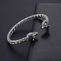 Wolf Head Braided Steel Bracelet-316 Stainless Steel Bracelet-Wild Saints Co.