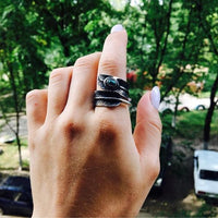 Wrap-Around Turquoise Stone Feather Ring-316 Stainless Steel Ring-Wild Saints Co.