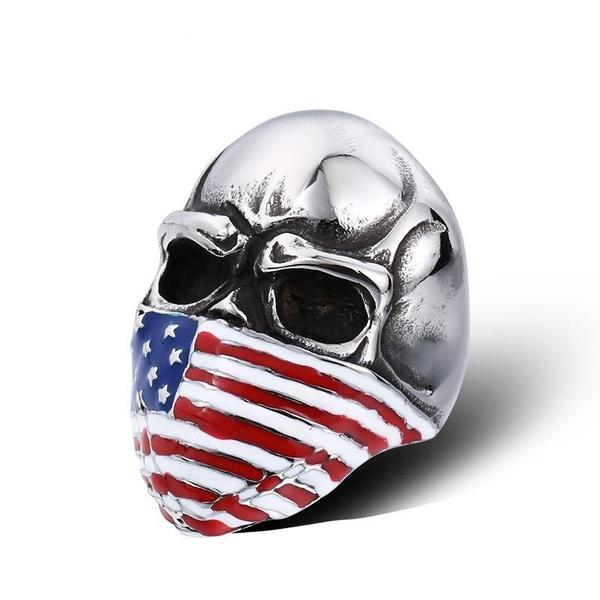 American Flag Skull Ring-MULTICOLOR-316 Stainless Steel Ring-Wild Saints Co.