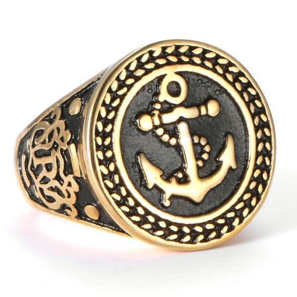 Anchor Signet Ring-GOLD-316 Stainless Steel Ring-Wild Saints Co.