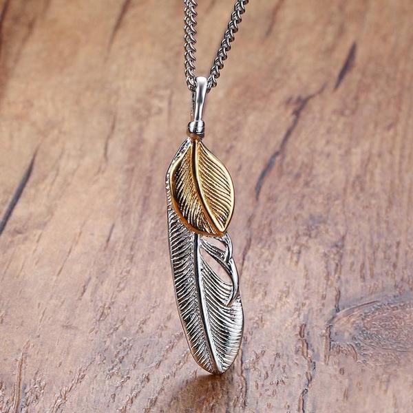 Angel Feather Pendant Necklace-316 Stainless Steel Necklace-Wild Saints Co.