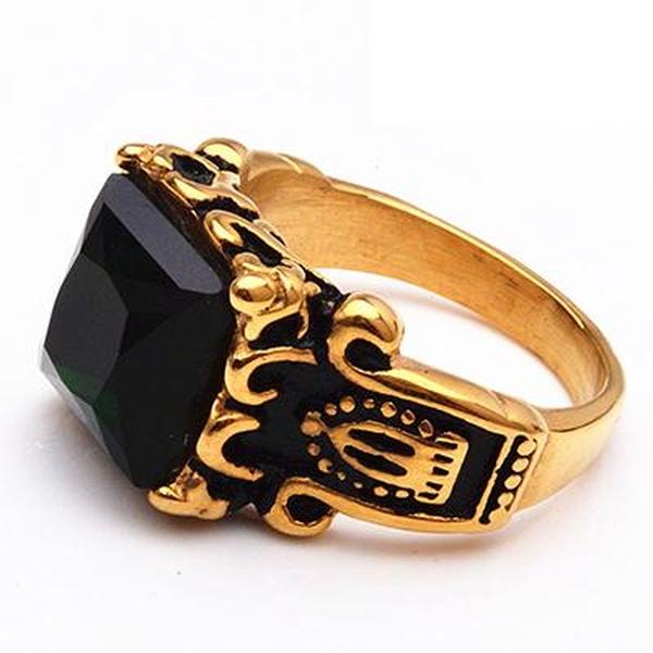 Black & Gold Stone Ring-10-316 Stainless Steel Ring-Wild Saints Co.