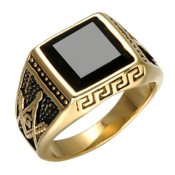 Black Stone Freemason Ring-GOLD-316 Stainless Steel Ring-Wild Saints Co.