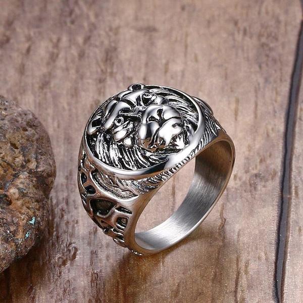 Carved Lion Head Ring-316 Stainless Steel Ring-Wild Saints Co.