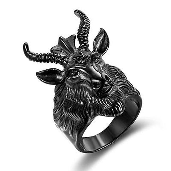 Demon Goat Head Ring-BLACK-316 Stainless Steel Ring-Wild Saints Co.