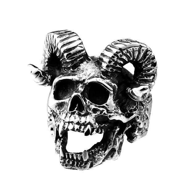Demon Horns Skull Ring-11-316 Stainless Steel Ring-Wild Saints Co.