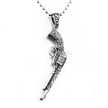 Detailed Revolver Pendant Necklace-316 Stainless Steel Necklace-Wild Saints Co.