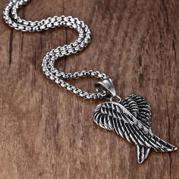 Double Angel Wings Pendant Necklace-316 Stainless Steel Necklace-Wild Saints Co.