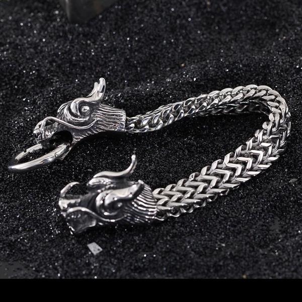 Double Dragon Head Bracelet-316 Stainless Steel Bracelet-Wild Saints Co.