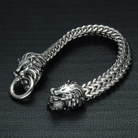 Double Lion's Head Foxtail Box Link Bracelet-316 Stainless Steel Bracelet-Wild Saints Co.