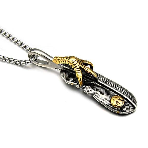 Eagle Claw Feather Pendant Necklace-GOLD-316 Stainless Steel Necklace-Wild Saints Co.