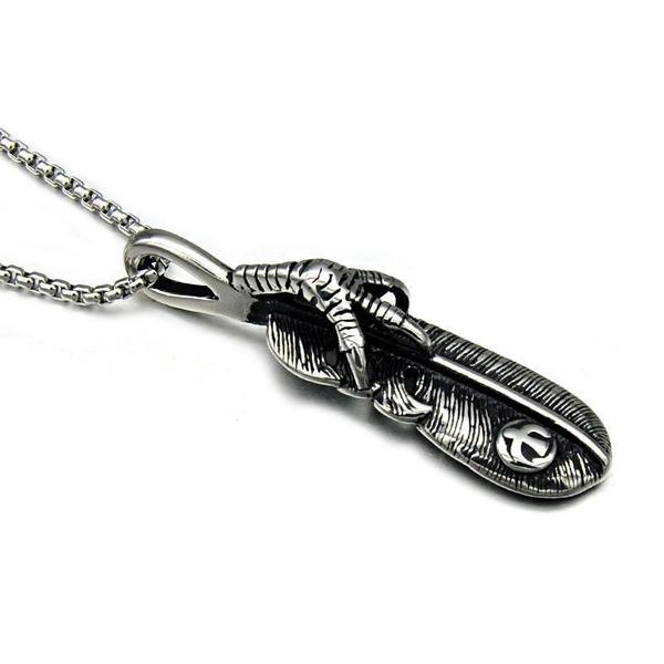 Eagle Claw Feather Pendant Necklace-STEEL-316 Stainless Steel Necklace-Wild Saints Co.