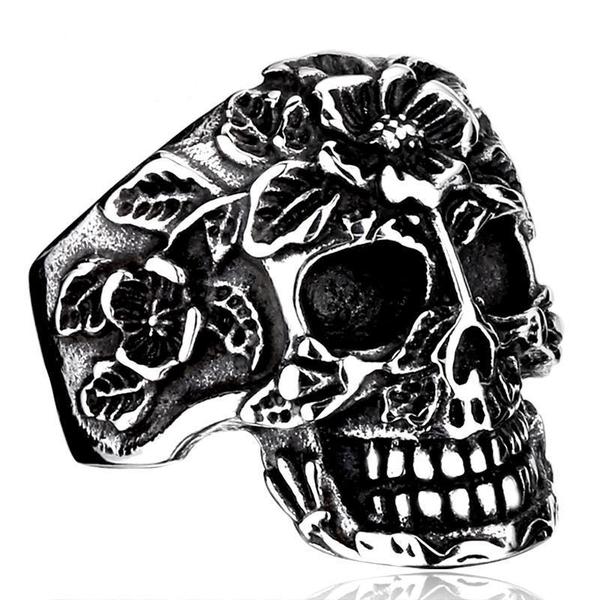 Flower Garden Skull Ring-7-316 Stainless Steel Ring-Wild Saints Co.
