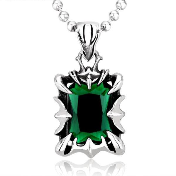 Gemstone Pendant Necklace-GREEN-316 Stainless Steel Necklace-Wild Saints Co.