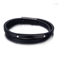 Genuine Leather Double Wrap Around Bracelet-BLACK-Leather Bracelet-Wild Saints Co.
