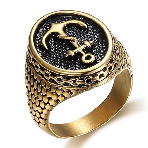 Gold Anchor Chain Snakeskin Ring-10-316 Stainless Steel Ring-Wild Saints Co.