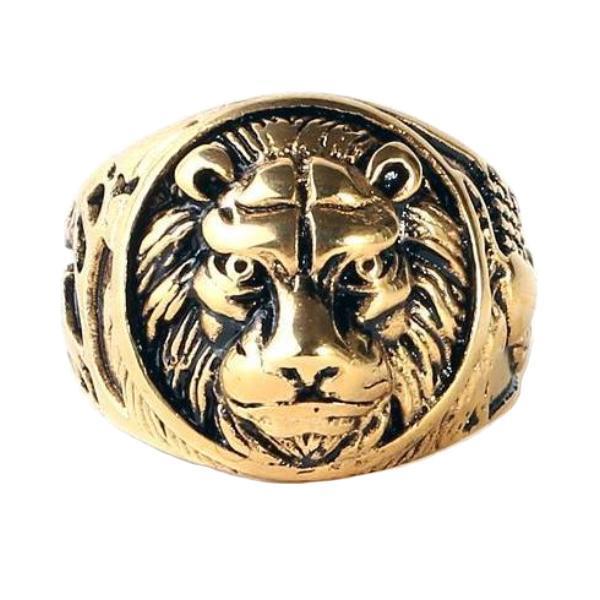 Gold Lion Head Ring-316 Stainless Steel Ring-Wild Saints Co.