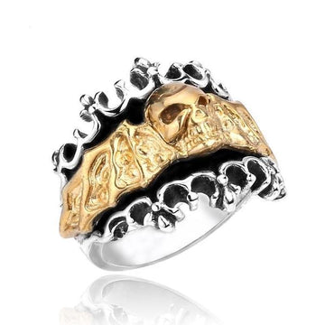 Gold Skull Crown Ring-7-316 Stainless Steel Ring-Wild Saints Co.