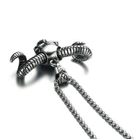 Horned Demon Skull Pendant Necklace-316 Stainless Steel Necklace-Wild Saints Co.
