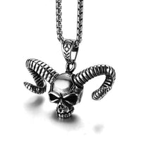 Horned Demon Skull Pendant Necklace-316 Stainless Steel Necklace-Wild Saints Co.