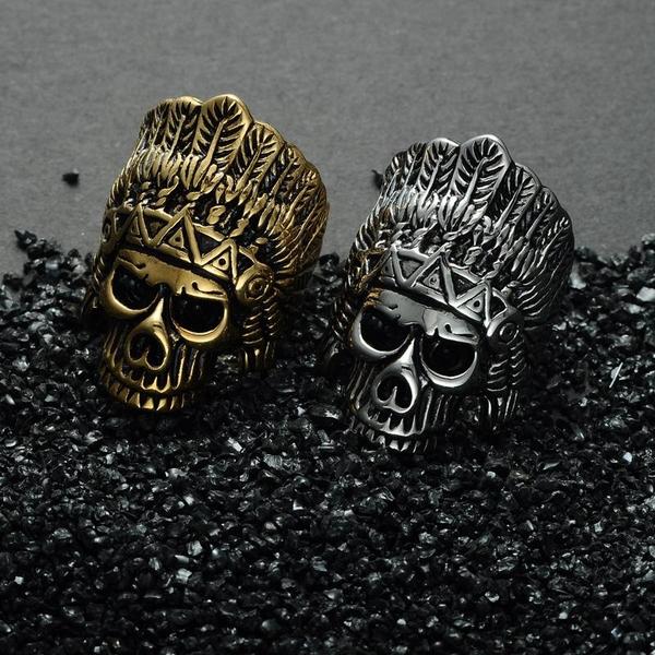 Indians Chief Skeleton Skull Ring-316 Stainless Steel Ring-Wild Saints Co.