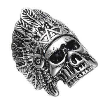 Indians Chief Skeleton Skull Ring-STEEL-316 Stainless Steel Ring-Wild Saints Co.