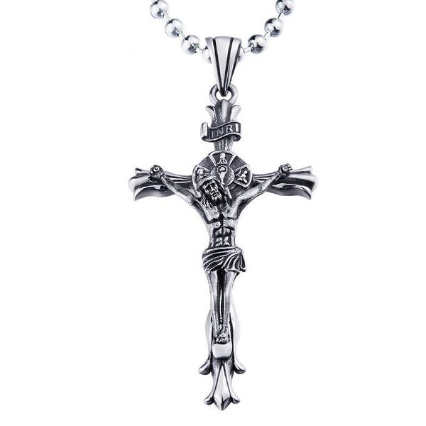 Jesus Piece Cross Necklace-STEEL-316 Stainless Steel Necklace-Wild Saints Co.