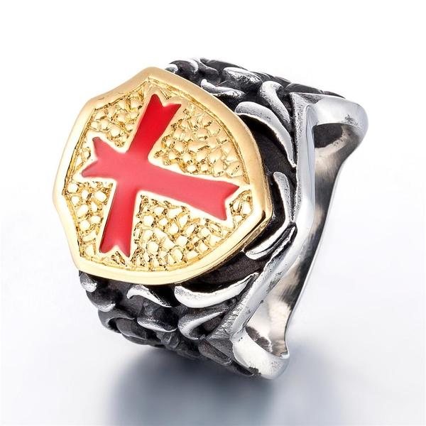 Knights Templar Retro Cross Shield Ring-316 Stainless Steel Ring-Wild Saints Co.