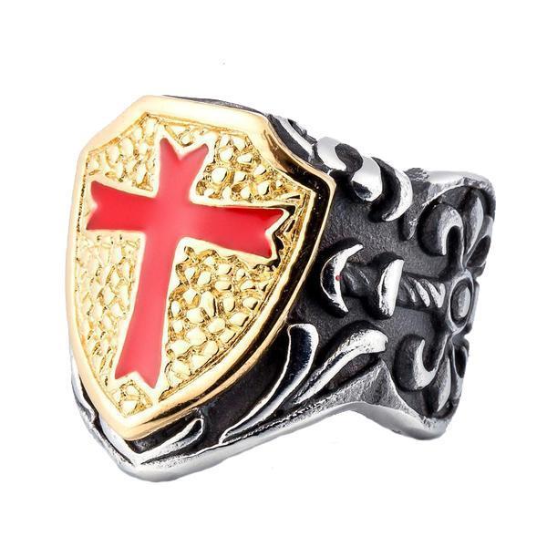 Knights Templar Retro Cross Shield Ring-7-316 Stainless Steel Ring-Wild Saints Co.