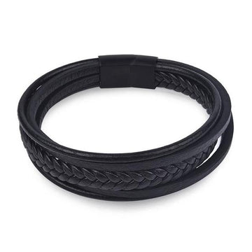 Leather Braided Rope Bracelet-BLACK/BLACK-Leather Bracelet-Wild Saints Co.