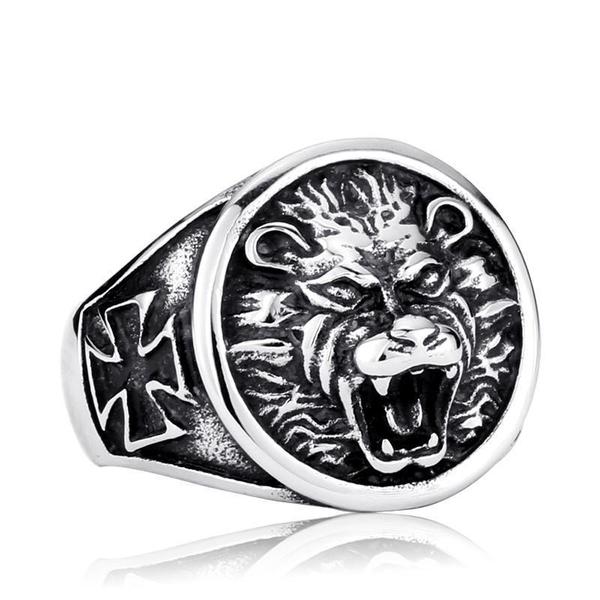 Lion's Head Cross Ring-7-316 Stainless Steel Ring-Wild Saints Co.