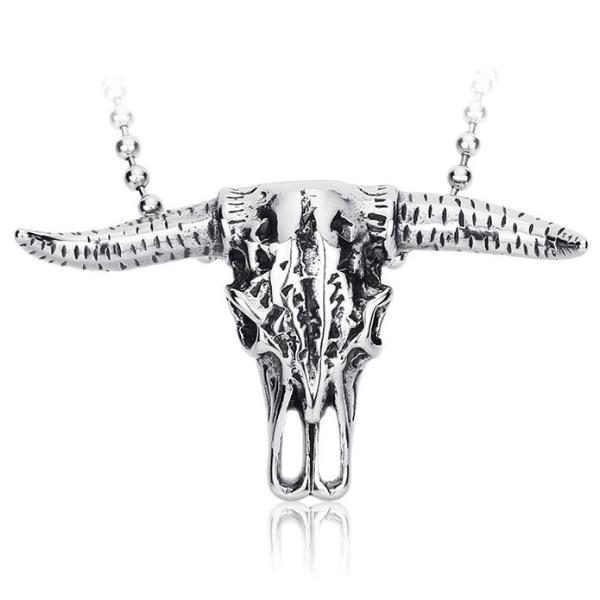 Ox Skull Pendant Necklace-316 Stainless Steel Necklace-Wild Saints Co.