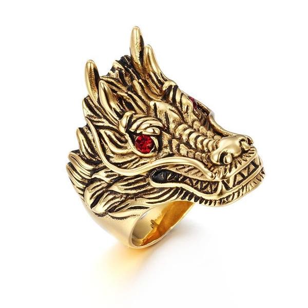 Red Eye Gold Dragon Ring-8-316 Stainless Steel Ring-Wild Saints Co.